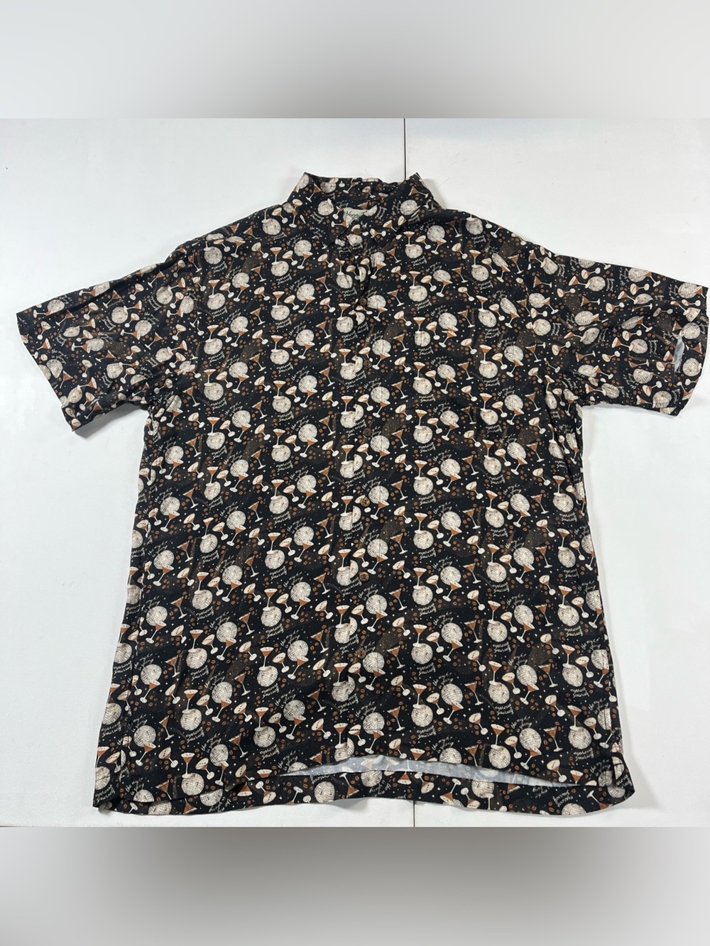 Kenny Flowers Button Shirt Espresso Yourself Short Sleeve Black Brown Men’s L